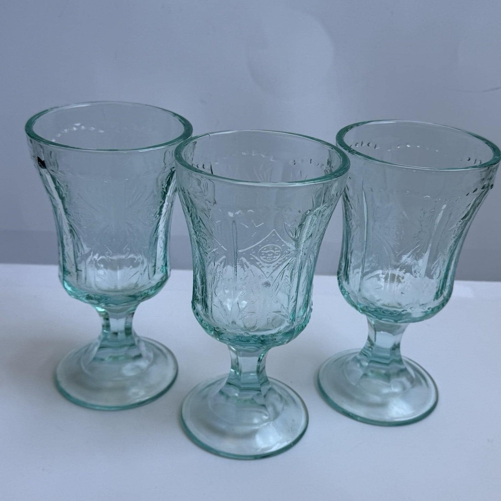 Vintage Depression Glass Recollection Madrid Teal Tall Glass Goblets Set of 3
